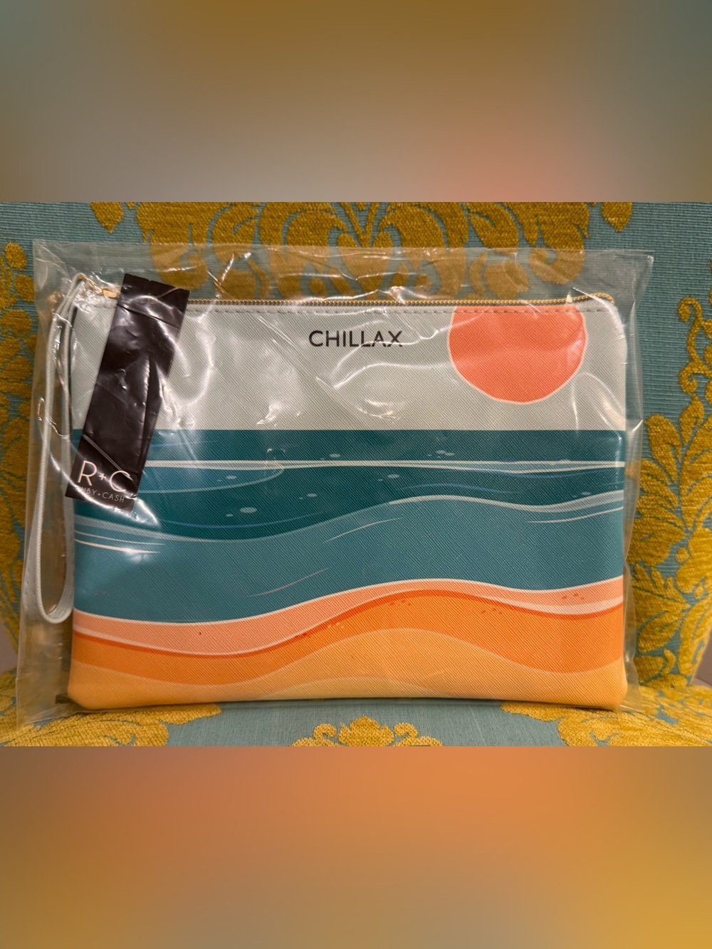 NWT Ruby + Cash Wave Print Zip Wristlet - Turquoise & Orange